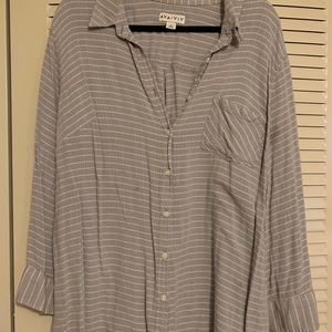 Grey/White Button Up Blouse